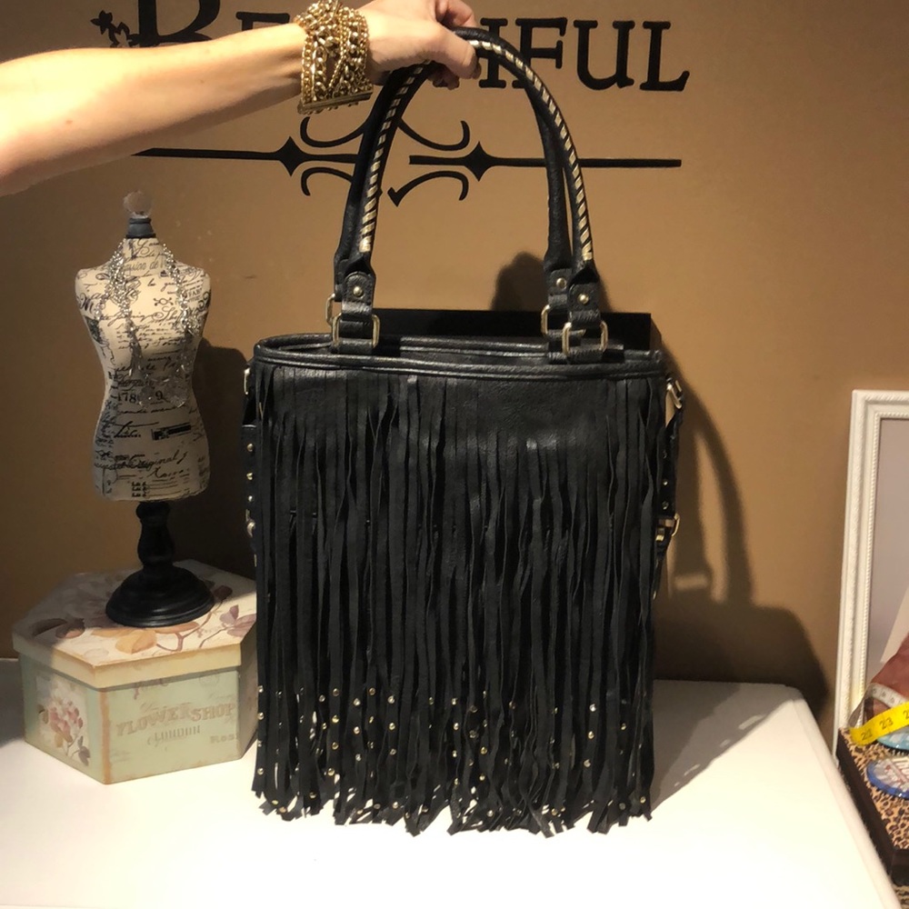 EUC Steve Madden Black Fringe Hobo Bag